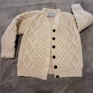 Vintage kids Irish wool fisherman cardigan sweater 4/5 boys girls hand knit